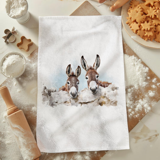 Personalised Donkey Tea Towel, Farmhouse Kitchen Towel Decor, Brown Donkey Gifts