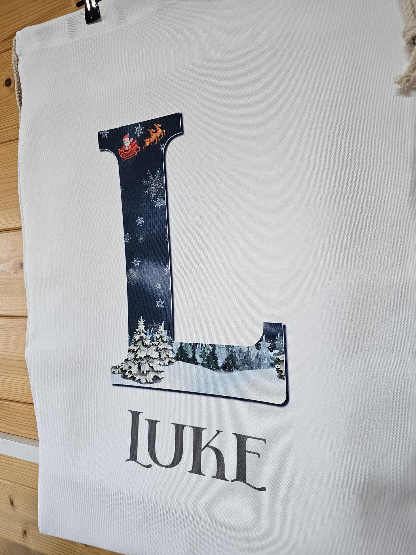 Personalised Christmas Santa Sack Father Christmas Bag, Initial Santa & Reindeer Nightfall Sky, Girl Or Boy