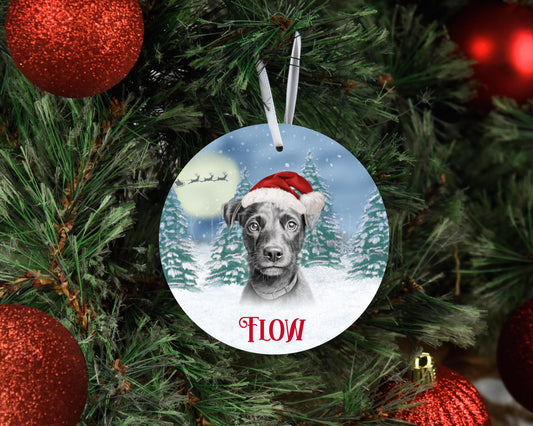 Personalised Christmas Black Patterdale Terrier Tree Decoration, Patterdale Dog Metal Christmas Hanging Ornament