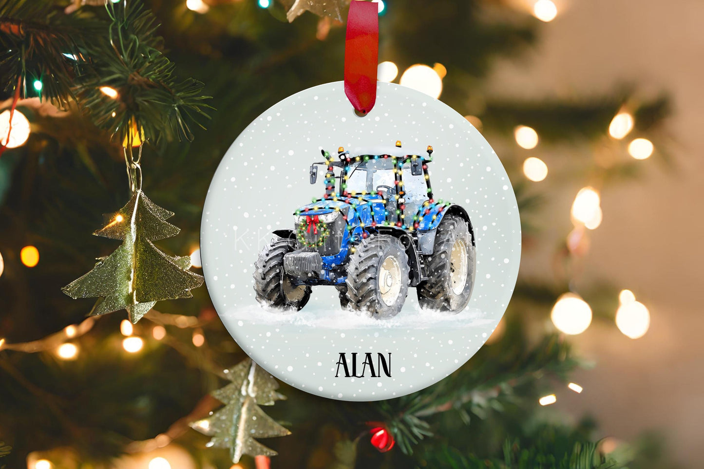 Personalised Christmas Tractor Decoration, Tractor Christmas Hanging Ornament