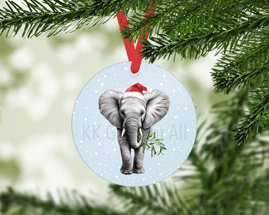 Personalised Elephant Christmas Tree Decoration, Elephant Lover Christmas Ornament