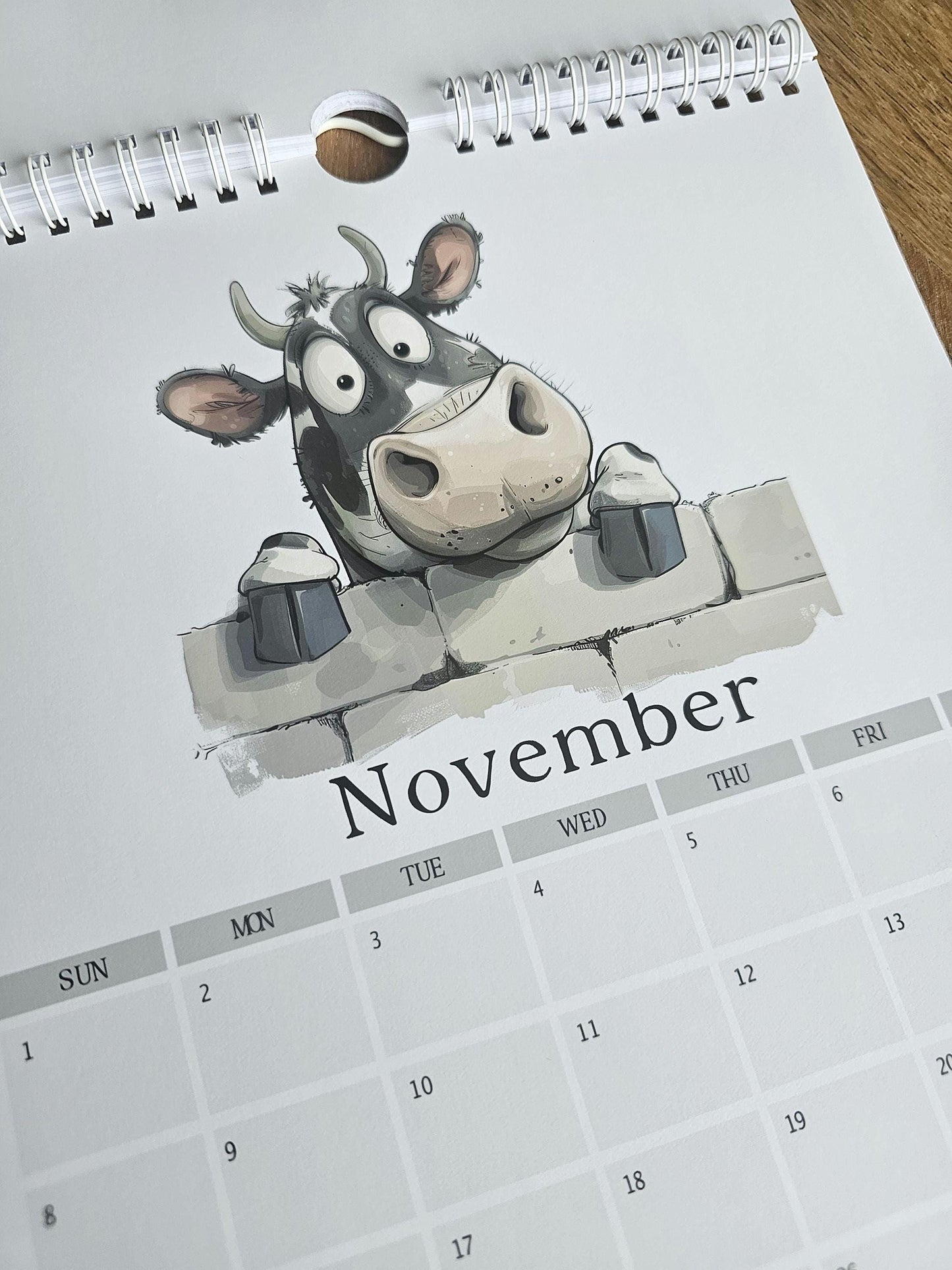 2026 Peeking Cow Wall Calendar: Funny Farm Animal Gift, A4 Monthly Planner