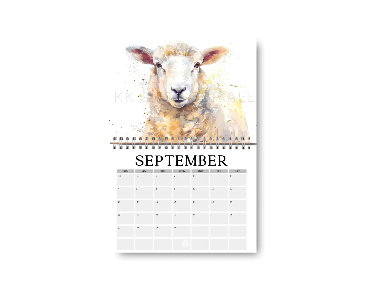 Farm Animal 2026 Wall Calendar: Watercolor Art, A4 Landscape
