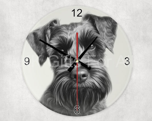 Black Schnauzer Dog Glass Clock, Wall Clock For Miniature Schnauzer Dog Owner