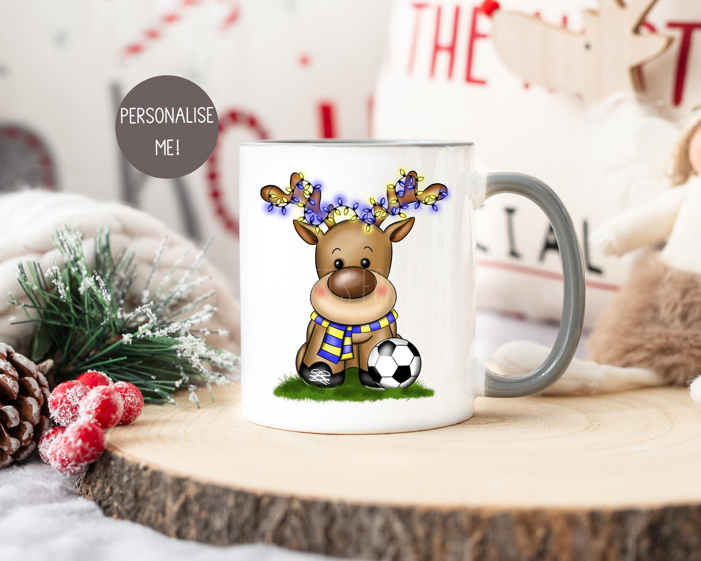 Christmas Reindeer Mug, Children's Personalised Football Mug, Football Coach Christmas Gifts