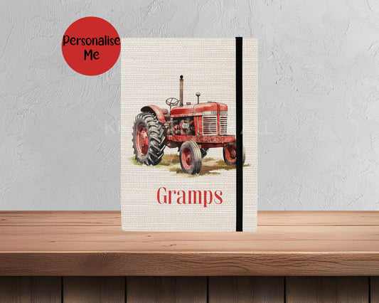 Vintage Tractor Notebook - A5 Lined Journal With Linen Cover & Reusable Notebook Cover