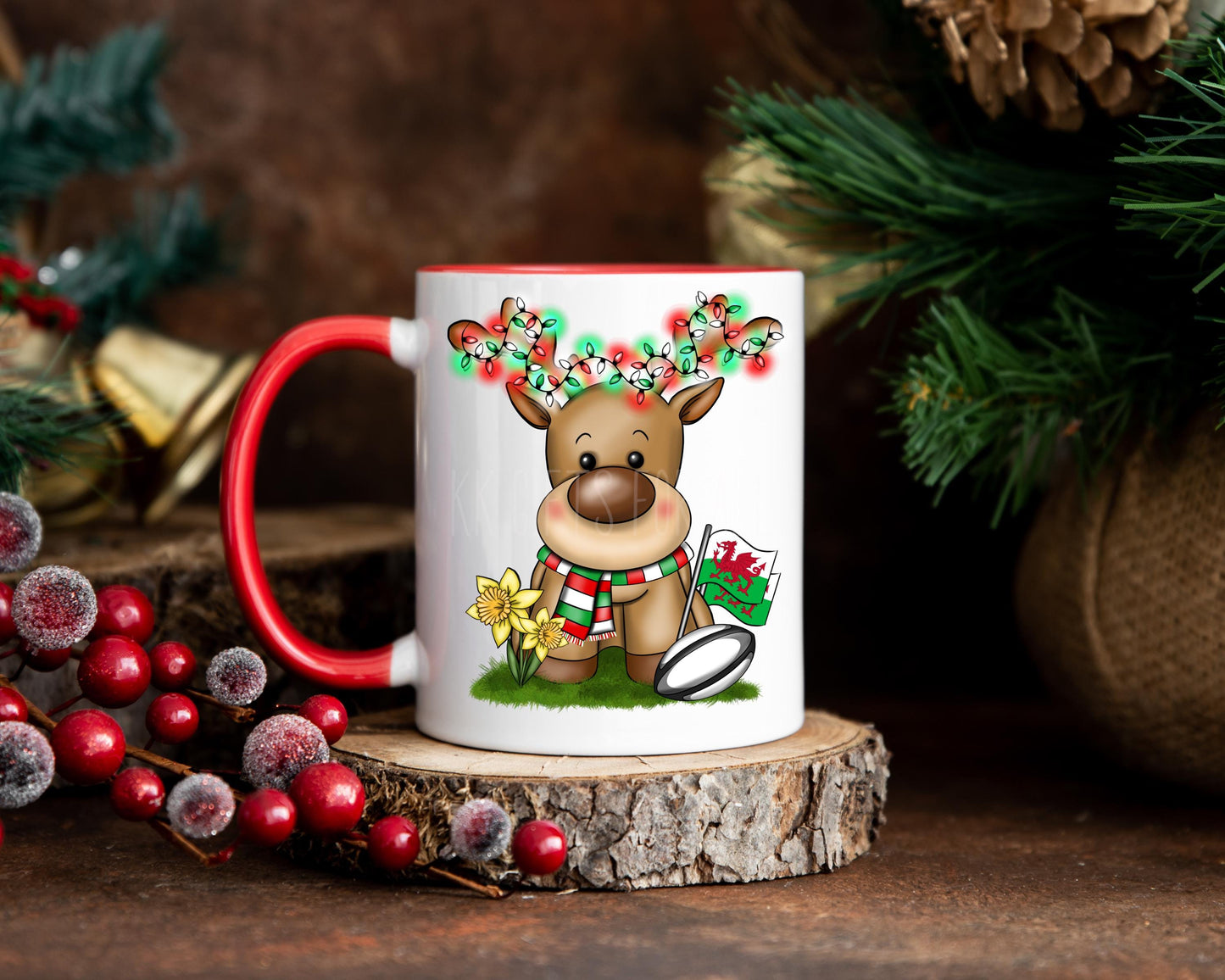 Personalised Christmas Reindeer Mug, Welsh Christmas Mug, Gift From Wales For Christmas