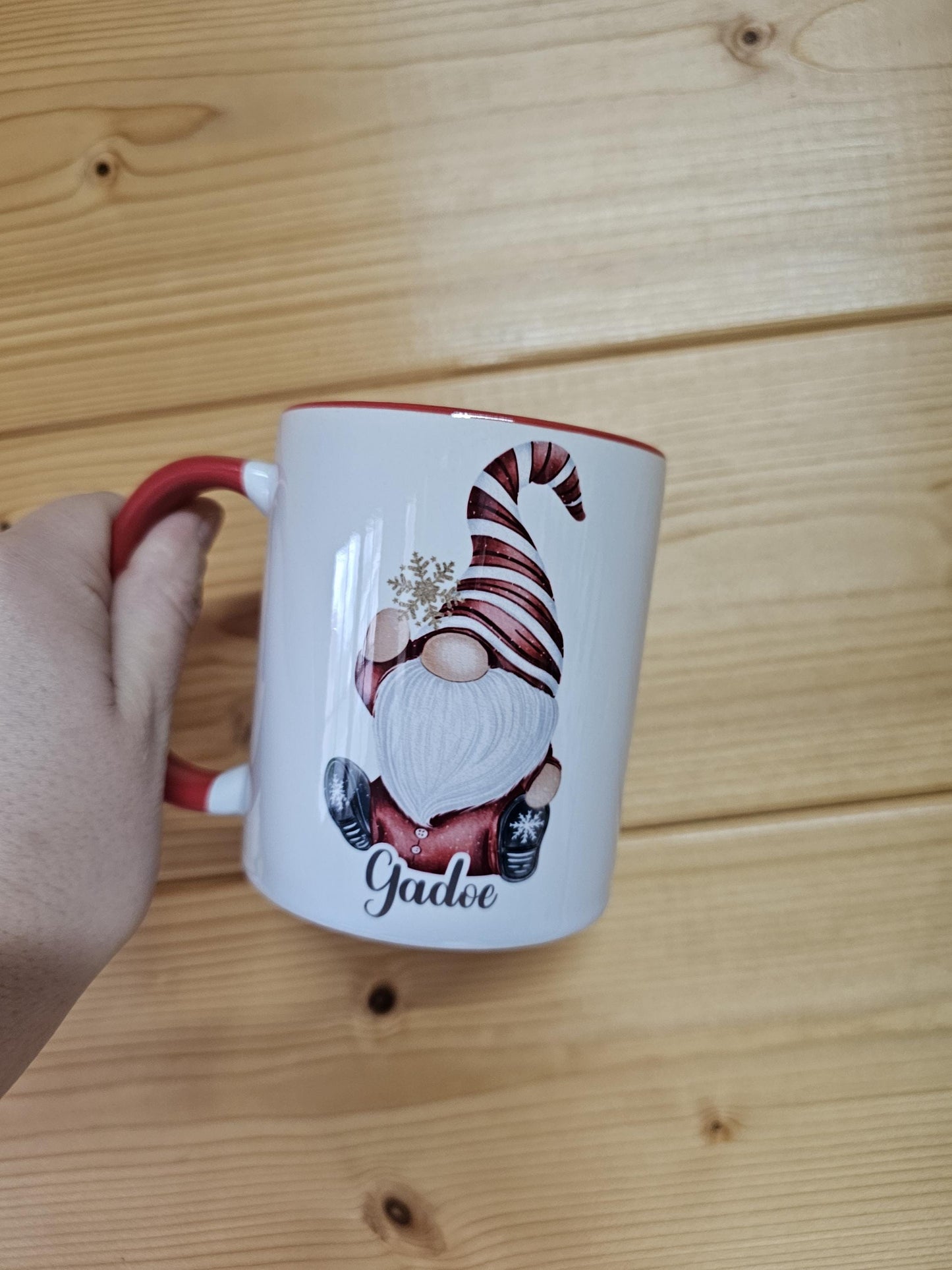 Personalised Gonk Mug, Red Christmas Gnome Mug, Christmas Cocoa Cup