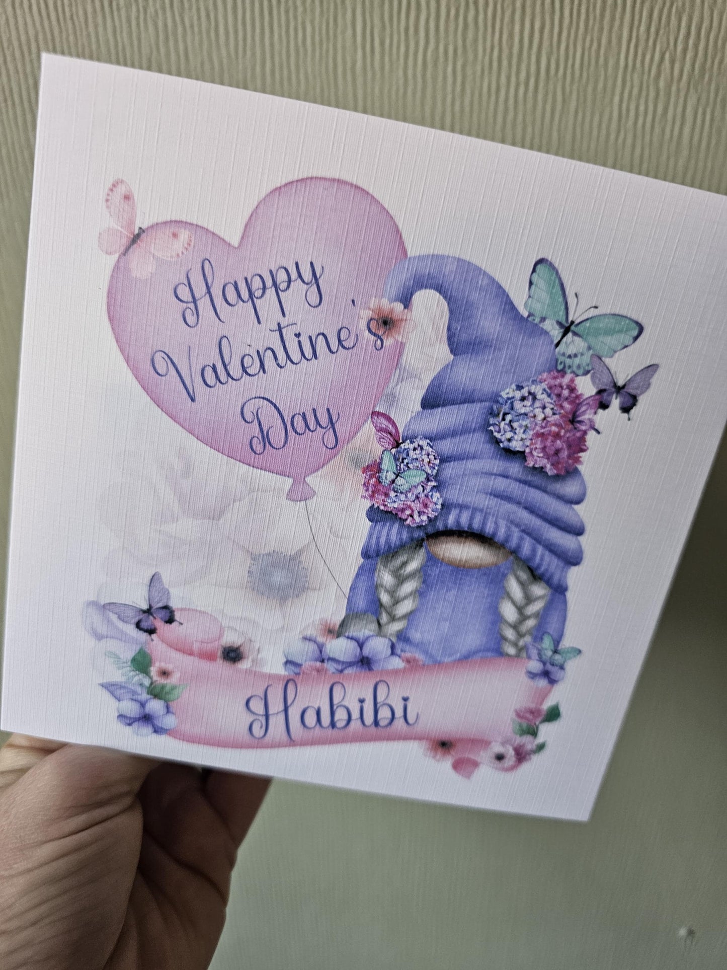 Gonk Valentine's Day Card, Valentine's Card For Gonk Lover, Gnome Card For Wife Or Girlfriend, Purple Gonk Personalised Valentines Card