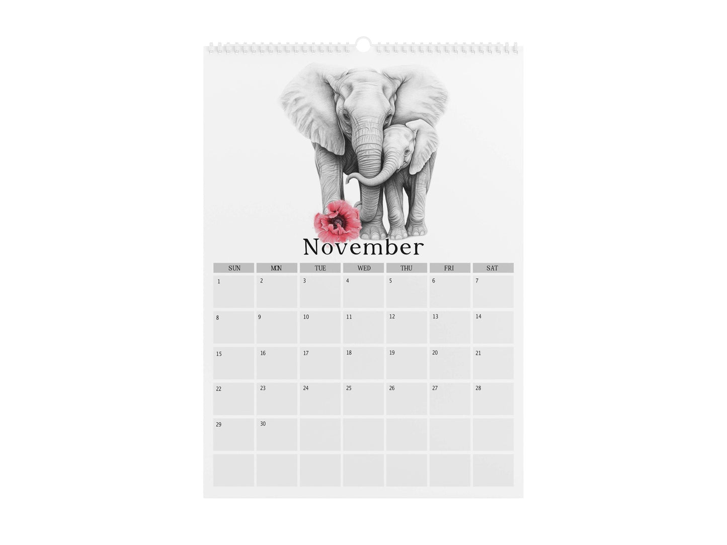2026 Elephant Calendar, Portrait Wall Planner Calendar, Christmas Gift For Elephant Lovers