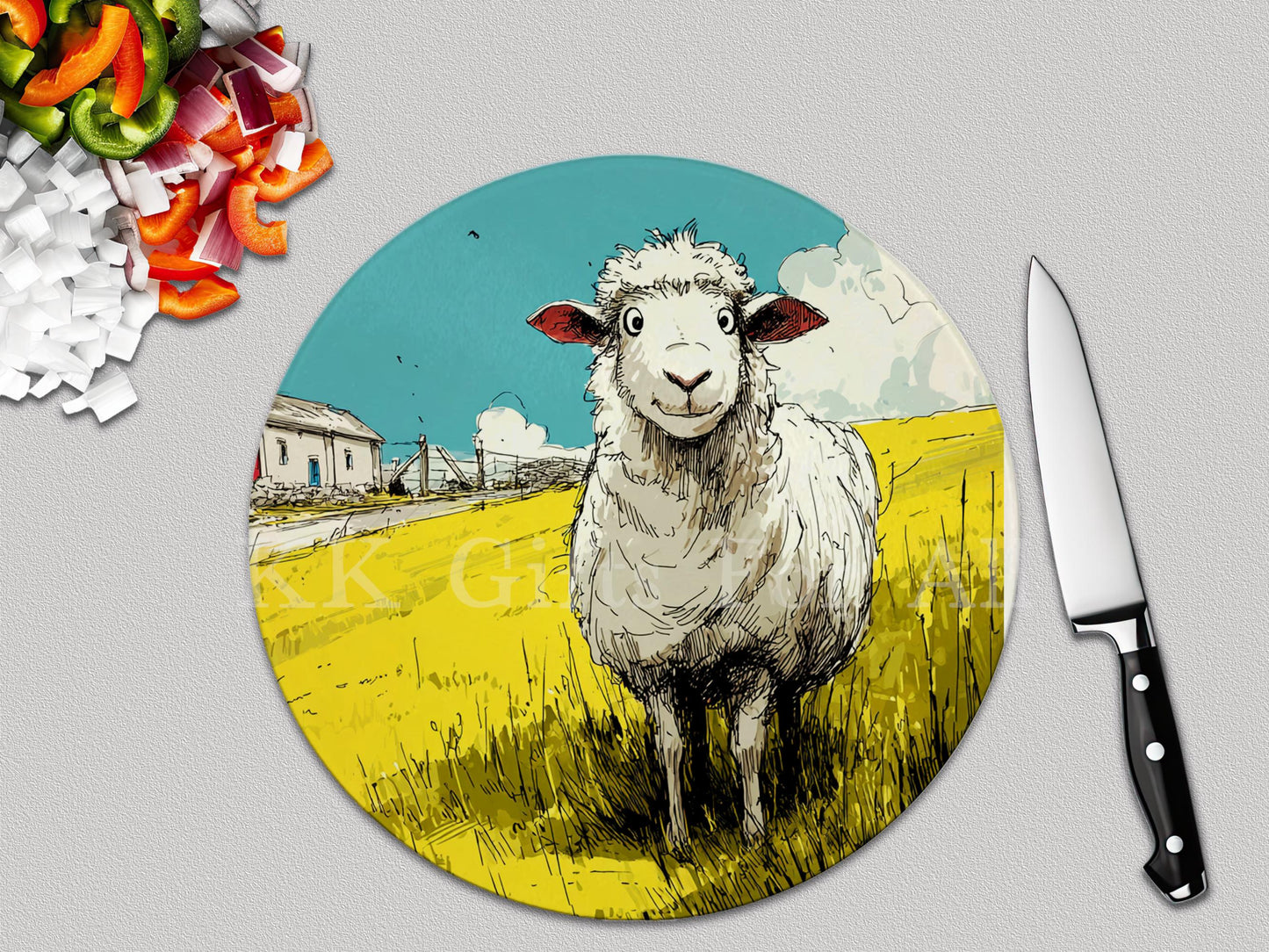 Sheep Chopping Board, Glass Work Top Saver, Cutting Board, New Home Gifts, Farmhouse Kitchen Decor