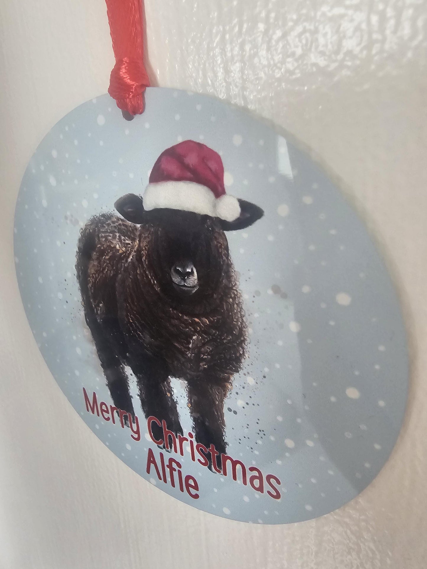 Ryeland Sheep Personalised Christmas Tree Decoration, Coloured Ryeland Christmas Hanging Ornament
