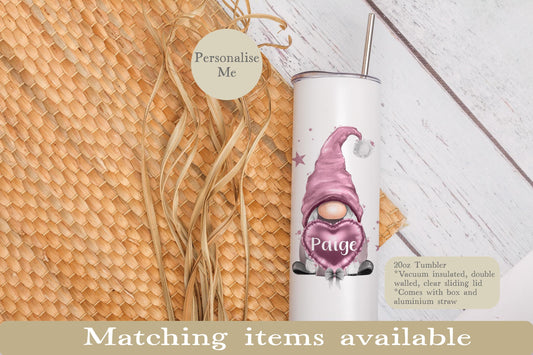 Personalised Pink Gonk Tumbler, 20oz Insulated Gnome Lover Gift
