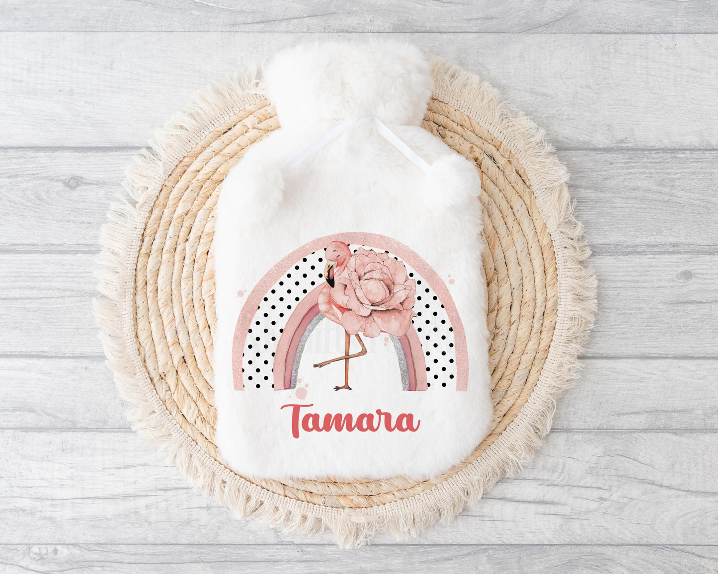 Flamingo Hot Water Bottle, Personalised Flamingo Gifts, Fluffy Hot Water Bottle, Valentine's Day Mother's Day Gifts