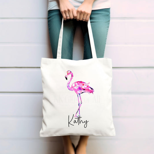 Flamingo Tote bag, Personalised Totebag, Large Totebag, Personalised Long Handle Bag