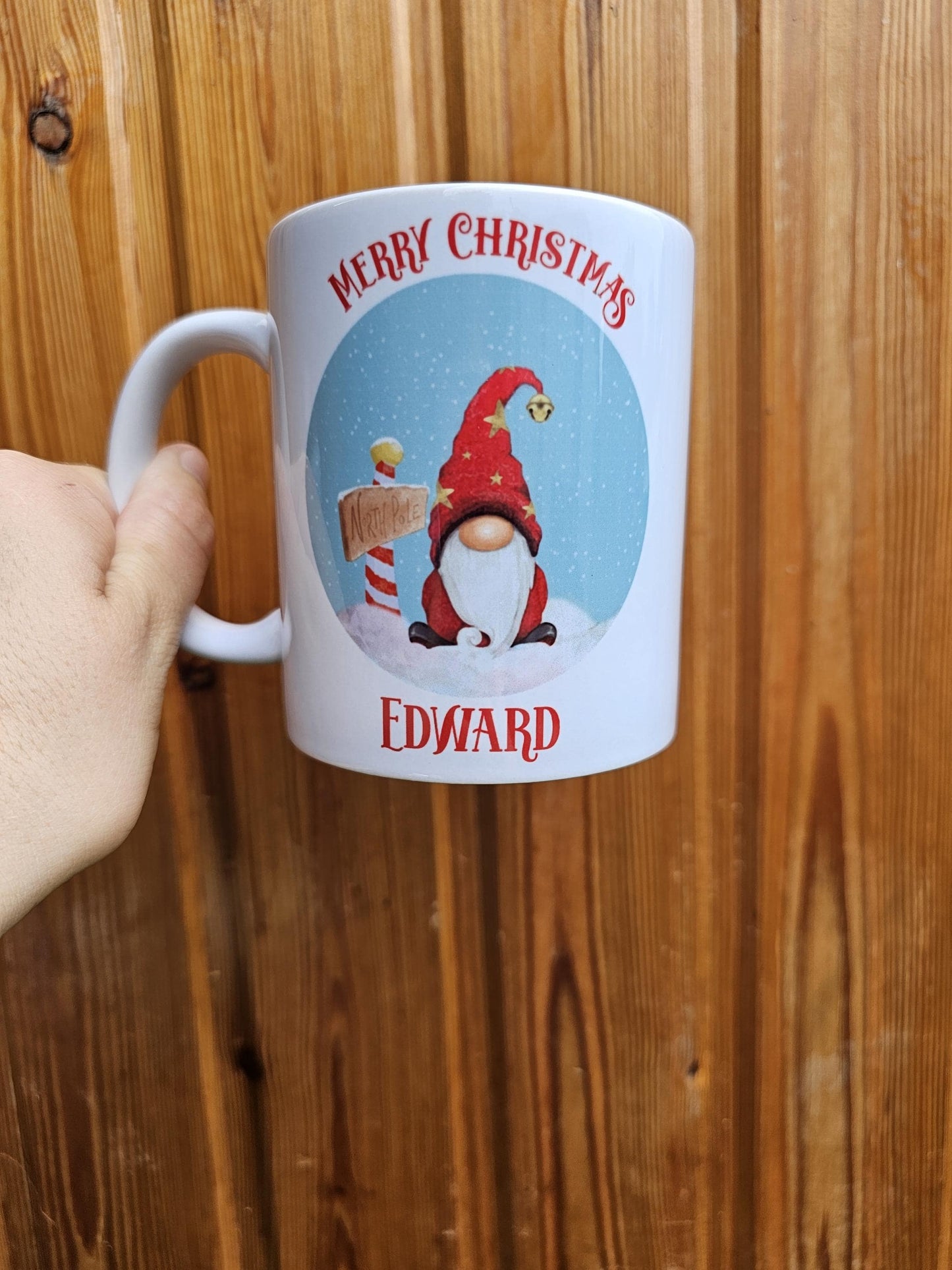 Personalised Red Gonk Mug & Coaster, Red Male Gnome Mug, Christmas Hot Chocolate Cocoa Mug, Red Xmas Gonk