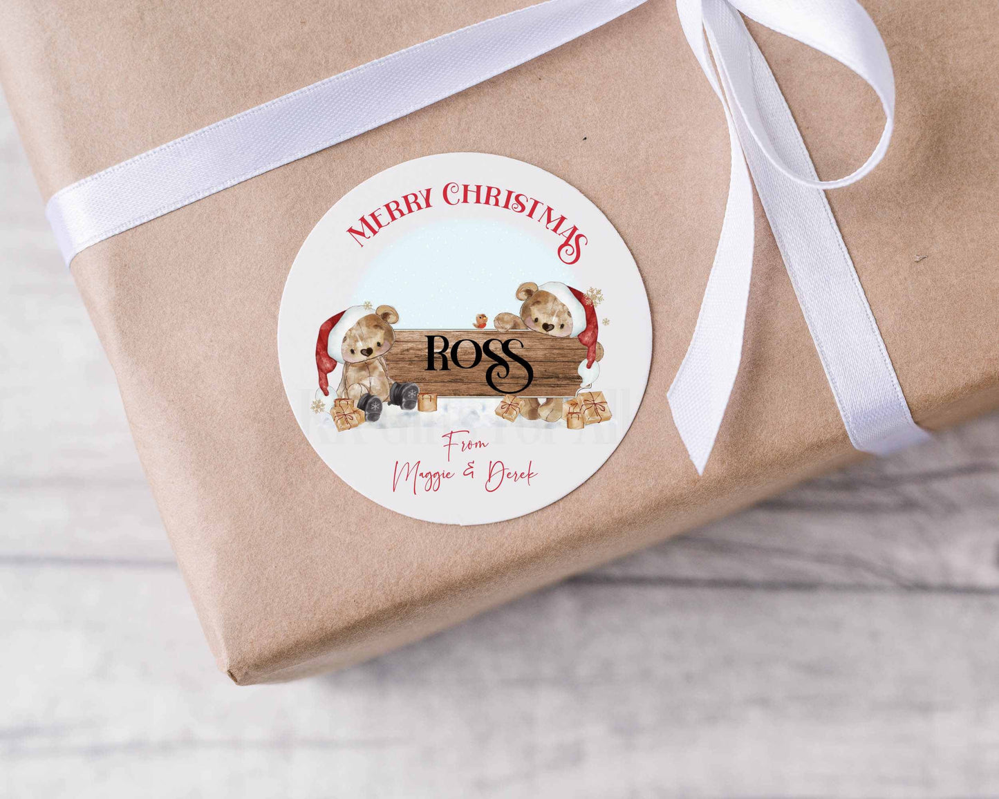 Personalised Christmas Bear Stickers, 24 Christmas Gift Tag Stickers, Custom Xmas Gift Tags, Christmas Present Stickers