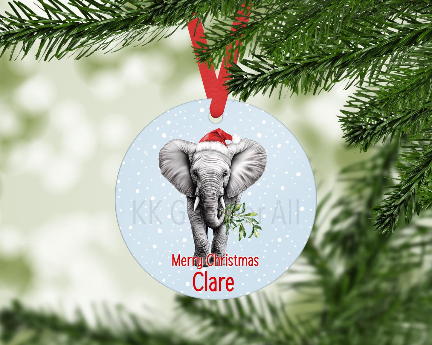 Personalised Elephant Christmas Tree Decoration, Elephant Lover Christmas Ornament