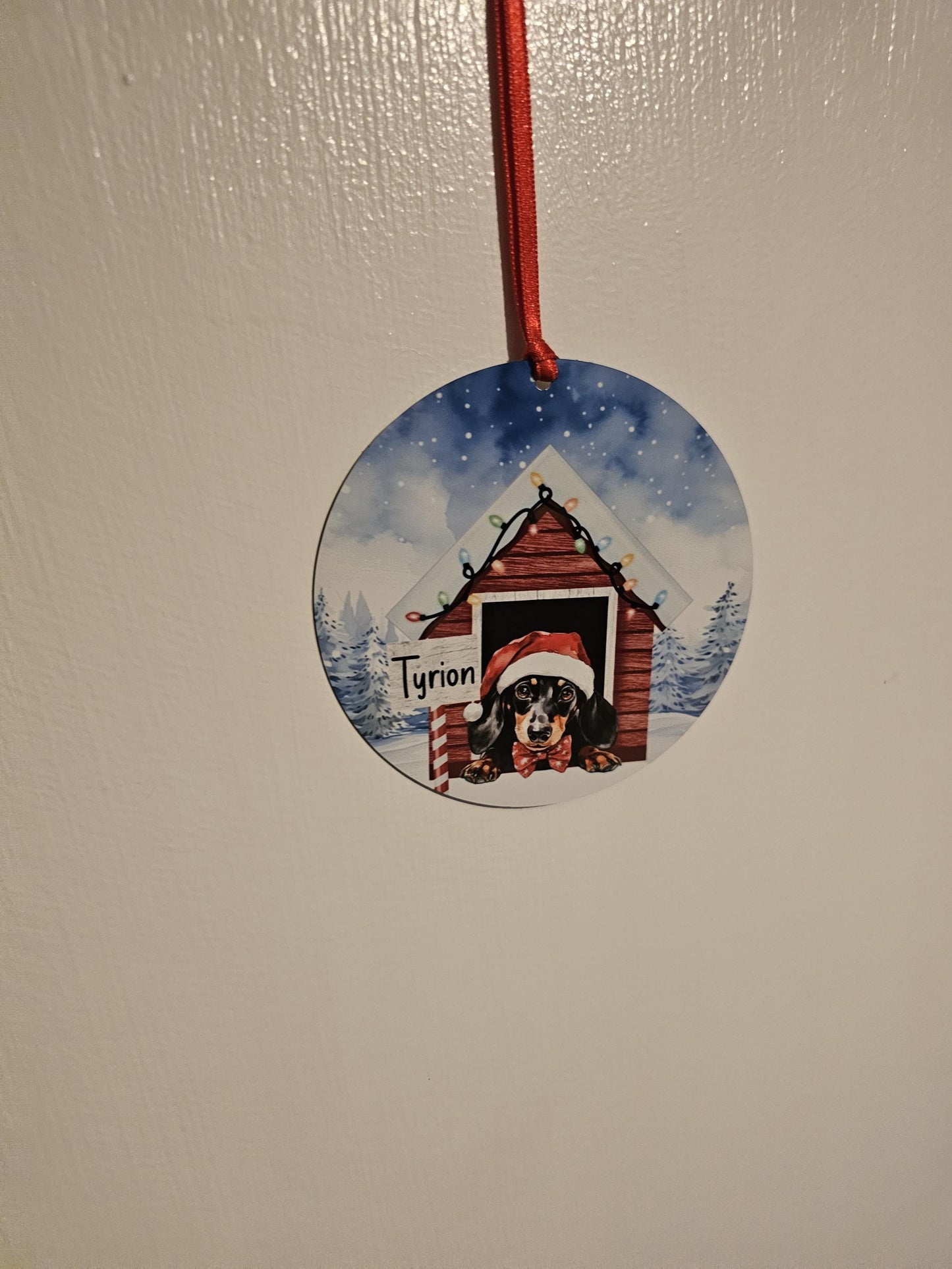 Personalised Christmas Dachshund Tree Decoration, Dachshund Dog Metal Christmas Hanging Ornament