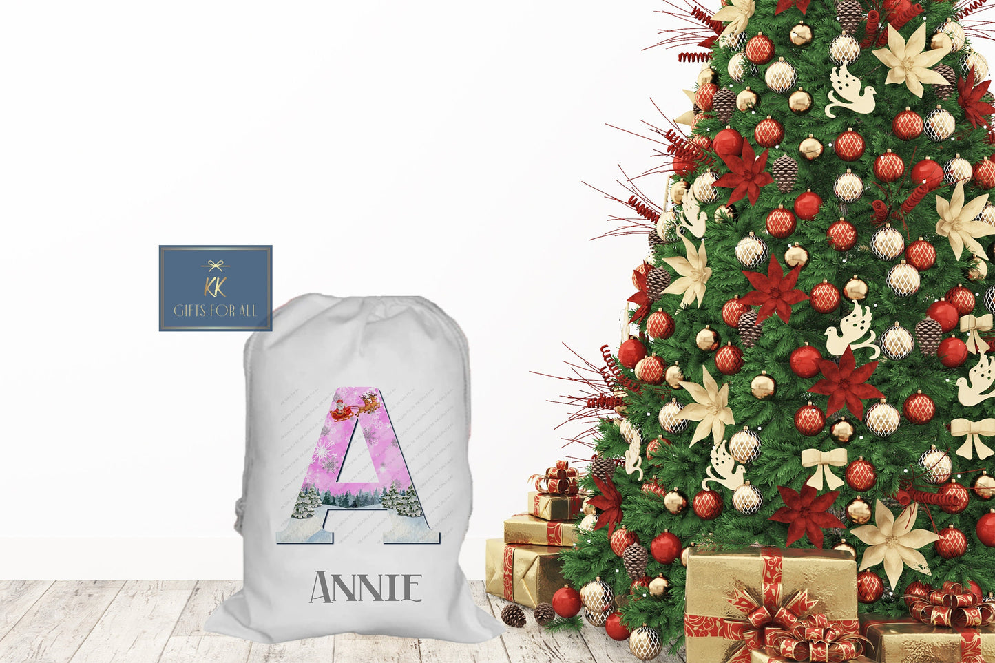 Personalised Father Christmas Santa Sack, Presents From Santa, Christmas Present Bag, Girls Pink Xmas Initial