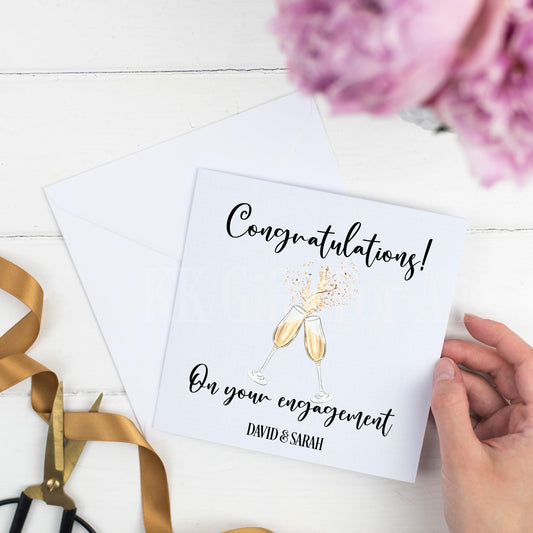 Engagement Card, Personalised Engaged Card, Champagne Glassed Engagement Card, Congratulations On Your Engagement