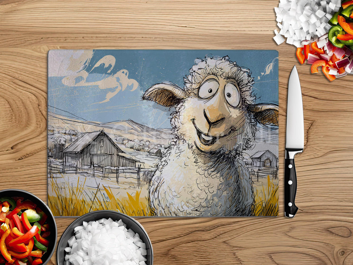Funny Sheep Chopping Board, Glass Work Top Saver, Cutting Board, New Home Gifts, Farmhouse Kitchen Decor