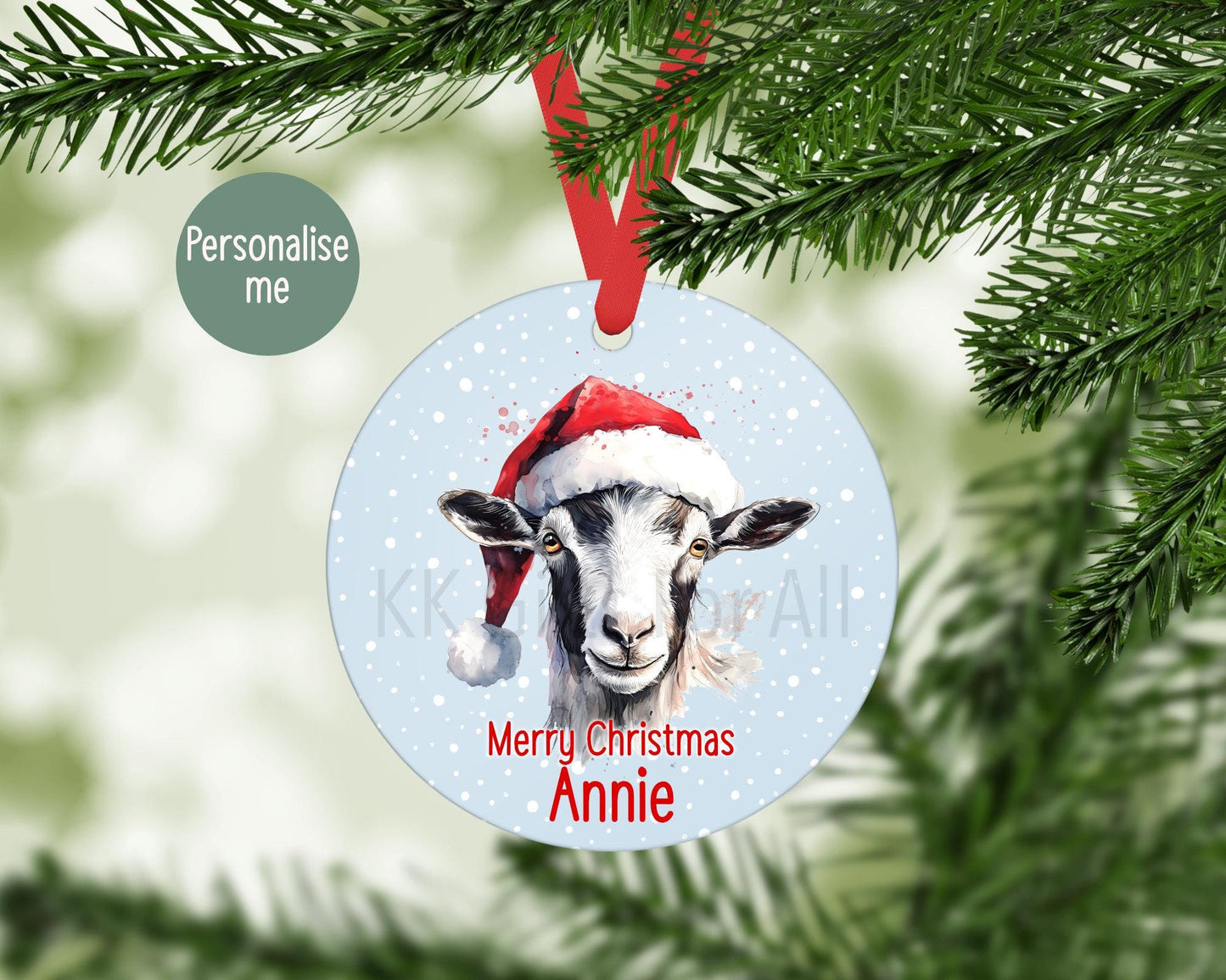 Personalised Goat Christmas Tree Decoration, Goat Christmas Hanging Ornament
