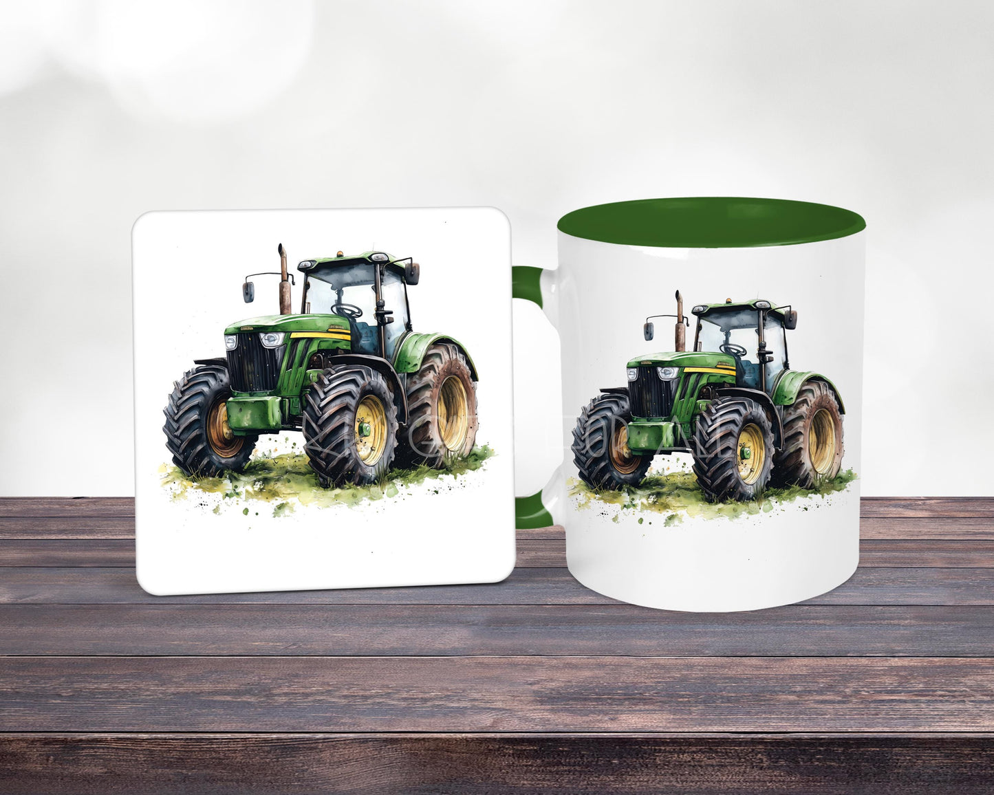 Personalised Green Tractor Mug & Coaster Set, Farmer Gift