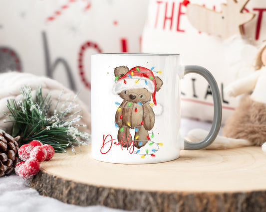 Christmas Mug, Christmas Bear Grey Mug, Personalsied Mug & Coaster