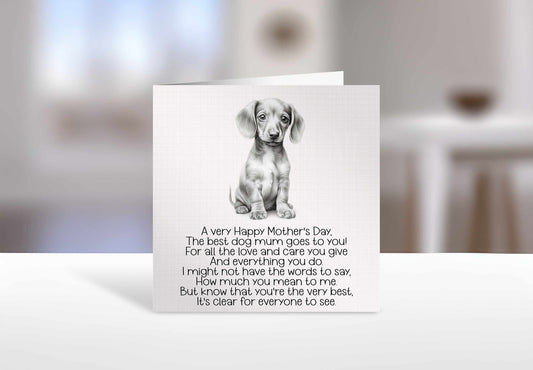 Dachshund Mum Card, Mother's Day Card From Dachshund, Dachshund Pet Mum, Dog Mum Poem Card
