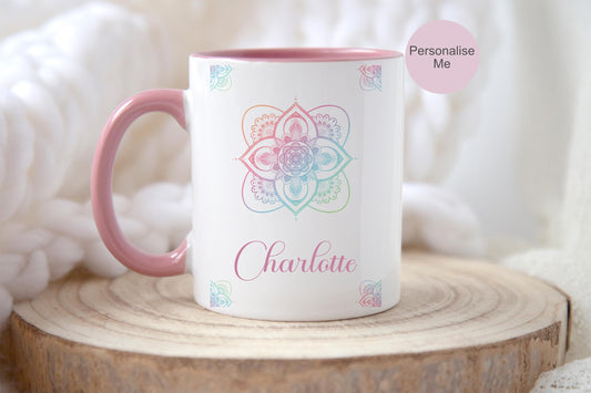 Pastel Mandala Mug & Coaster Set: Pink Watercolor Gifts