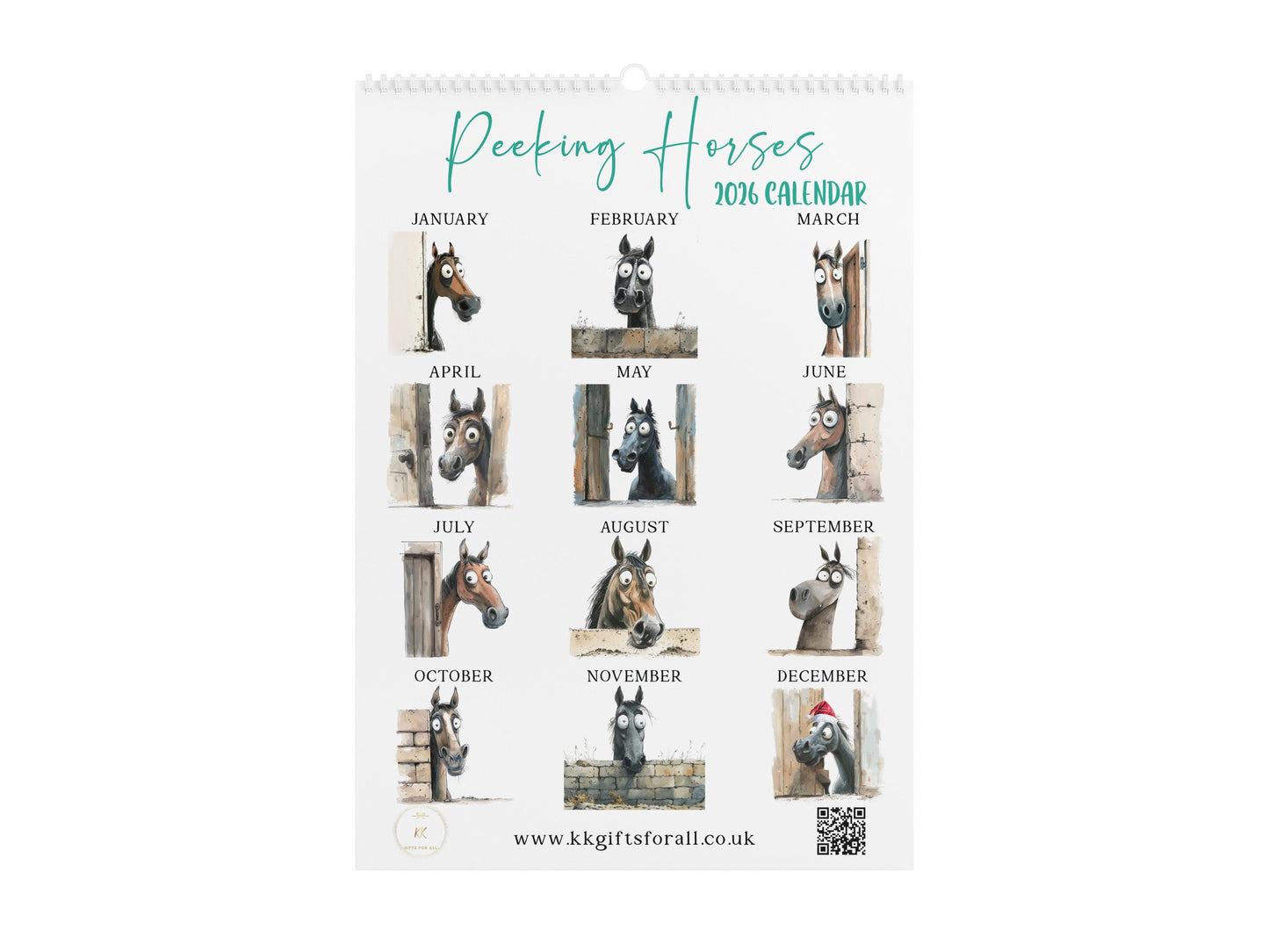 Funny Peeking Horse 2026 Wall Calendar, Whimsical Home & Office Decor, A4 Monthly Planner