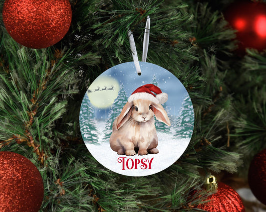 Personalised Christmas Bunny Rabbit Tree Decoration, Rabbit Metal Christmas Hanging Ornament
