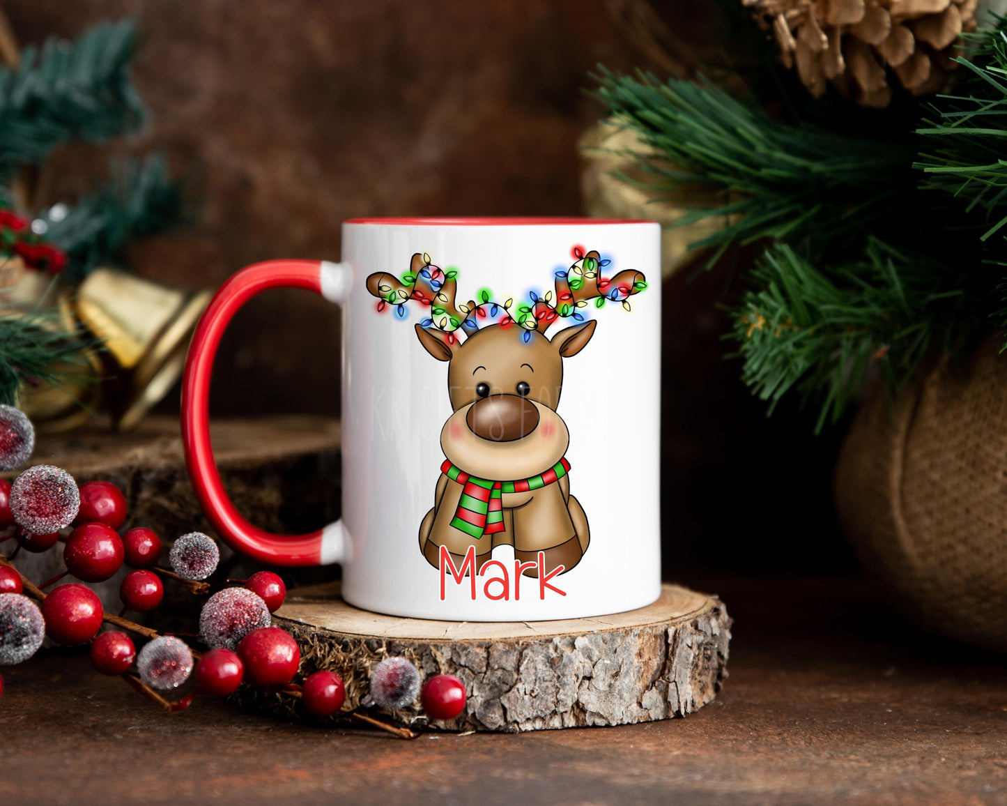 Christmas Reindeer Mug, Red Christmas Cocoa Cup, Children's Xmas Movie Mug