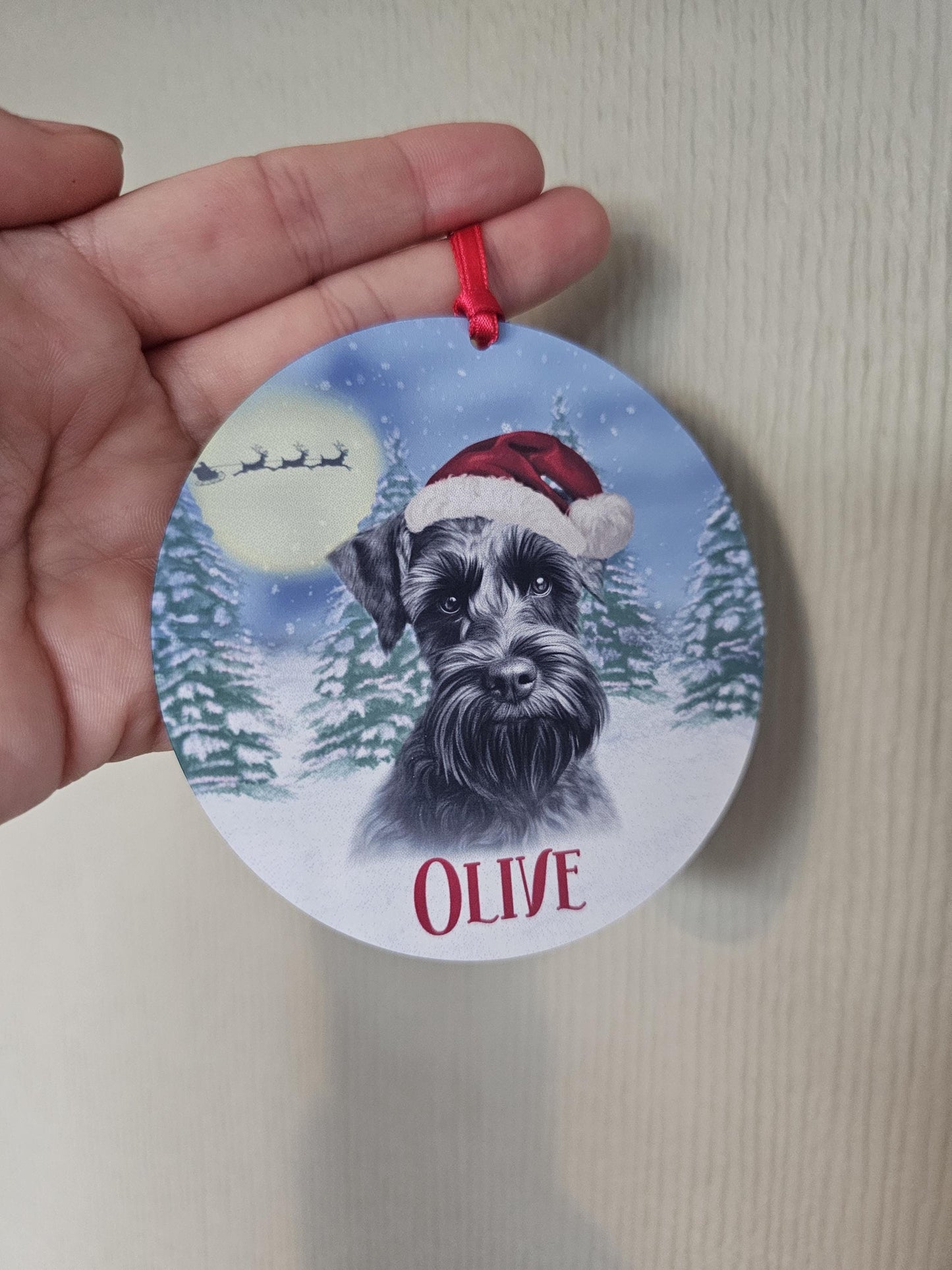 Personalised Christmas Black Schnauzer Tree Decoration, Schnauzer Metal Christmas Hanging Ornament