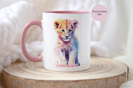 Rainbow Lion Cub Mug: Personalised Watercolor Cub Gift