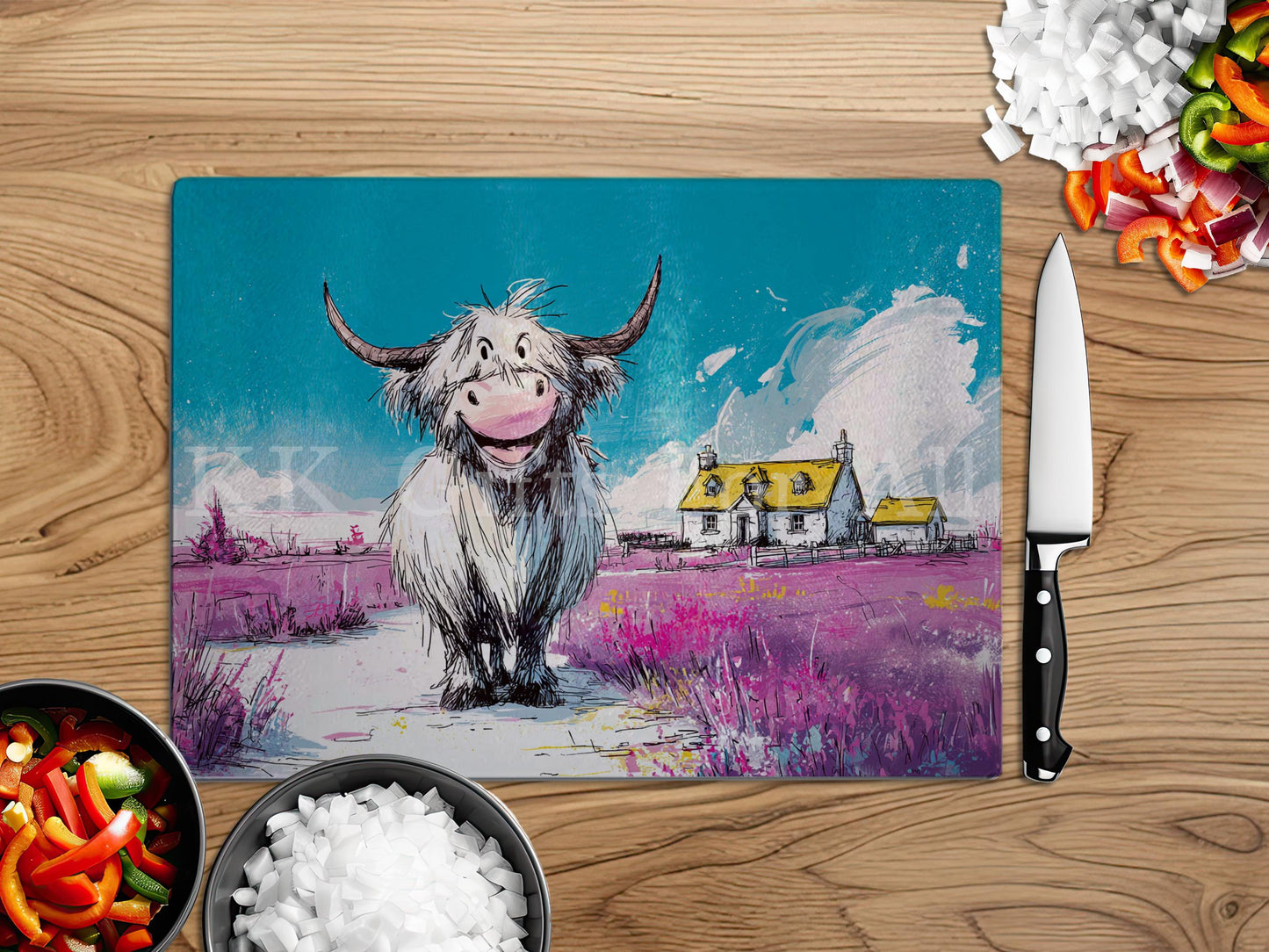 Highland Cow Chopping Board, Glass Work Top Saver, Cutting Board, New Home Gifts, Farmhouse Kitchen Decor