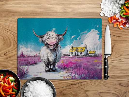 Highland Cow Chopping Board, Glass Work Top Saver, Cutting Board, New Home Gifts, Farmhouse Kitchen Decor
