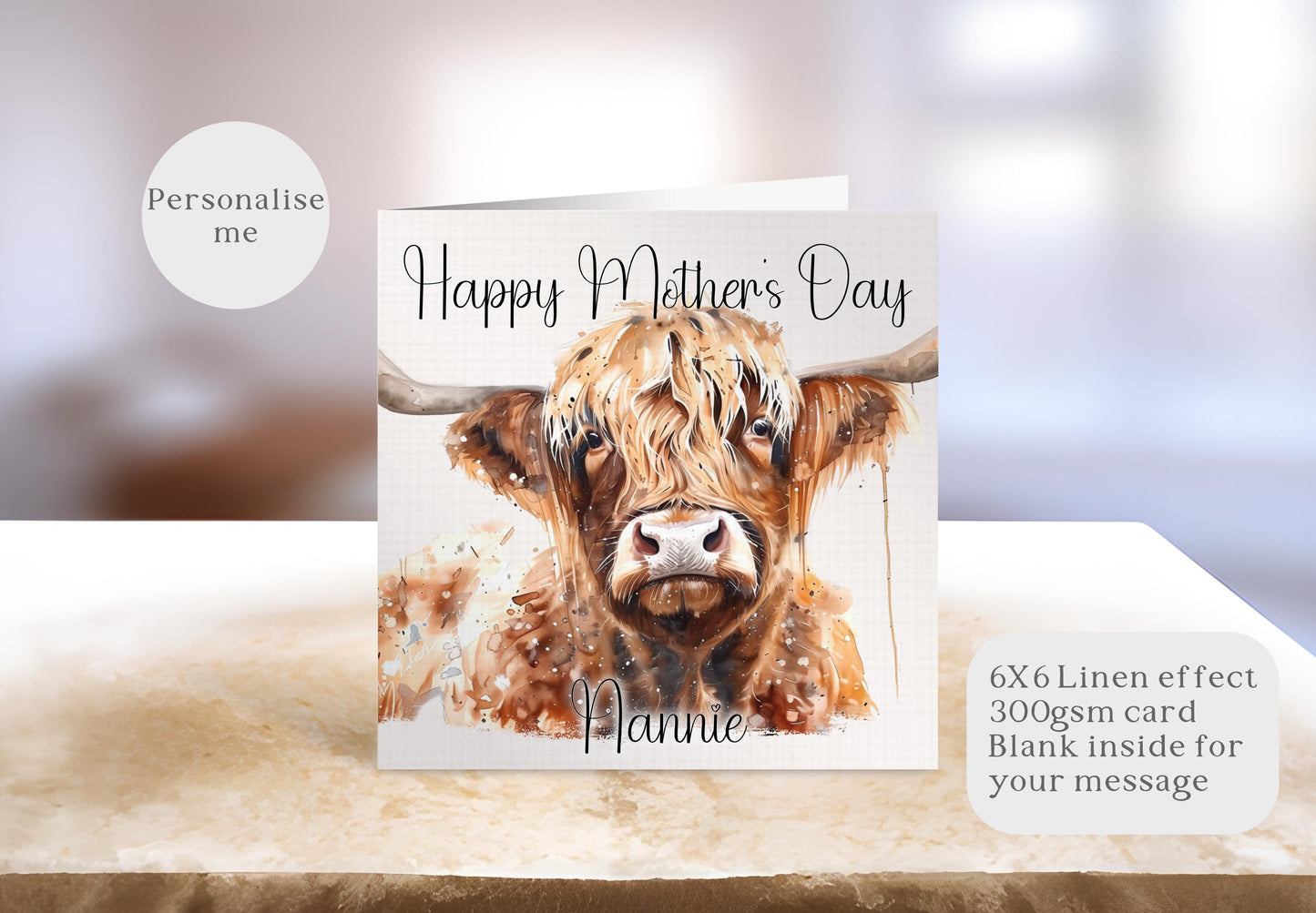 Highland Cow Mother's Day Card, Personalise Mother's Day Card, Card For Mum Granny Nan