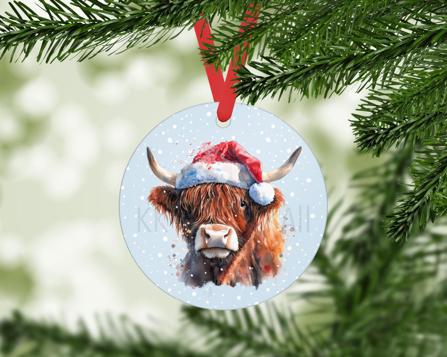 Personalised Highland Cow Christmas Tree Decoration, Cow Christmas Hanging Ornament