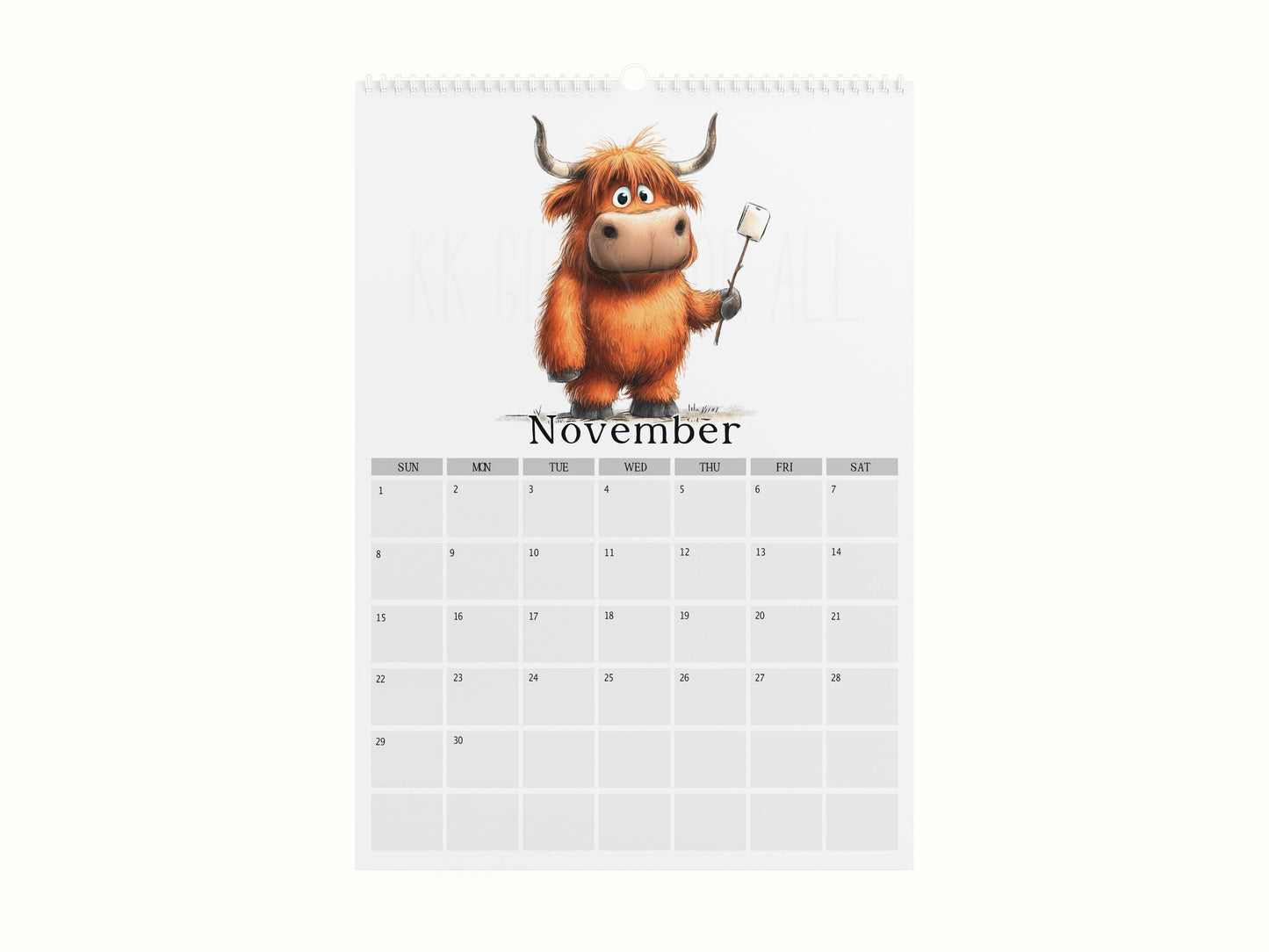 2026 Quirky Highland Cow Calendar, Funny Highland Cow Wall Calendar, Farm Animal A4 Monthly Planner