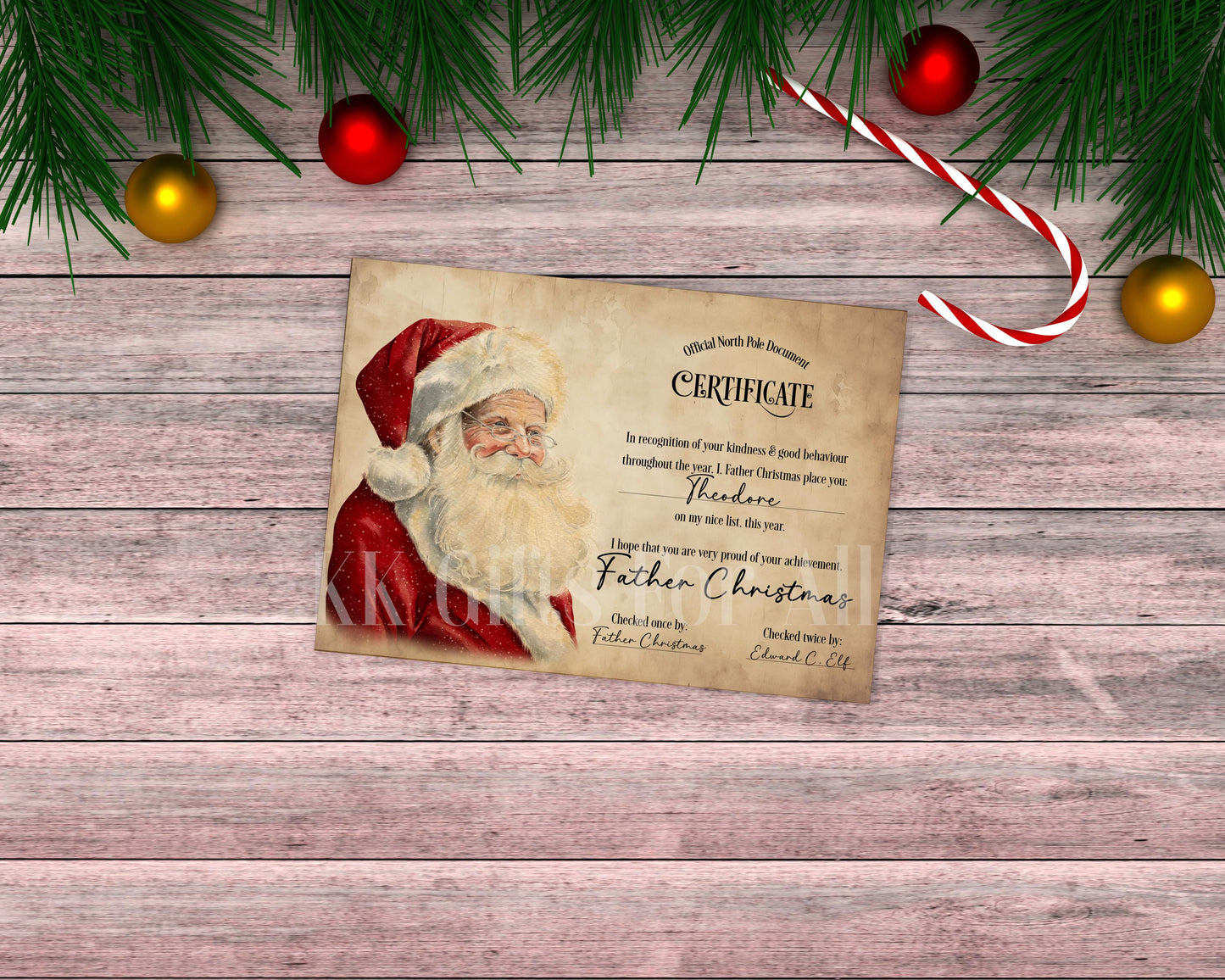 Personalised Santa Letter & Nice List Certificate: Traditional Style Christmas Santa Letter