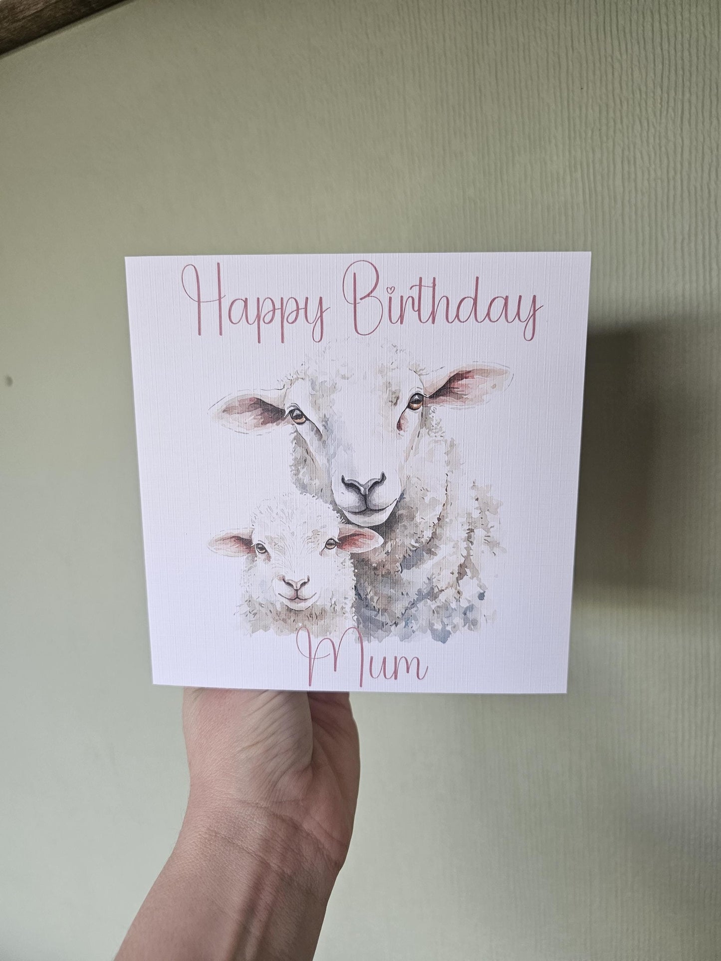 Personalised Sheep Card – Custom Lamb Birthday Greetings | Rustic Linen Texture