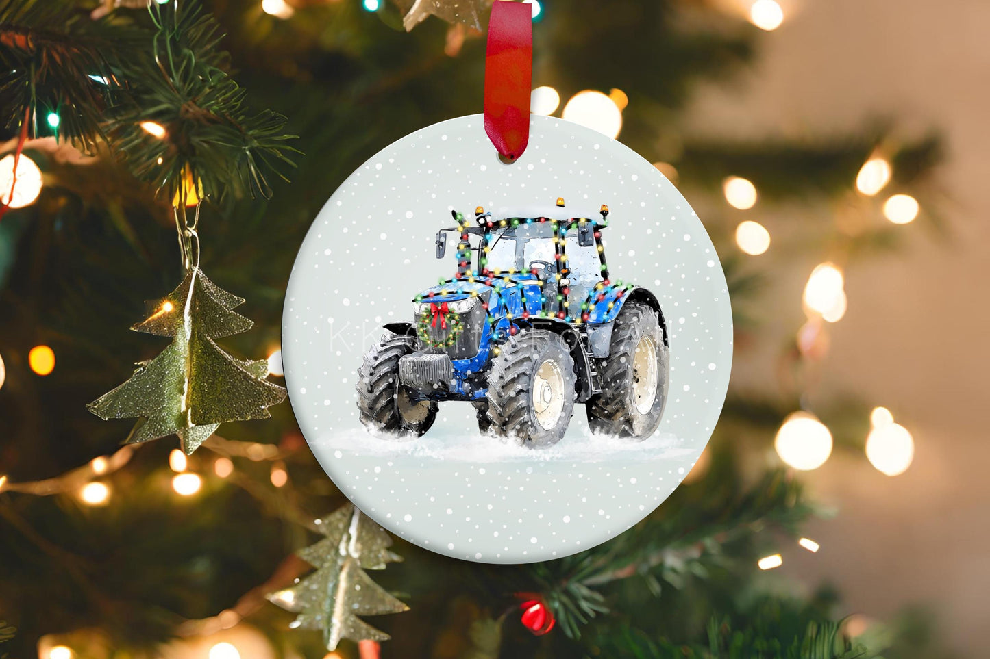 Personalised Christmas Tractor Decoration, Tractor Christmas Hanging Ornament