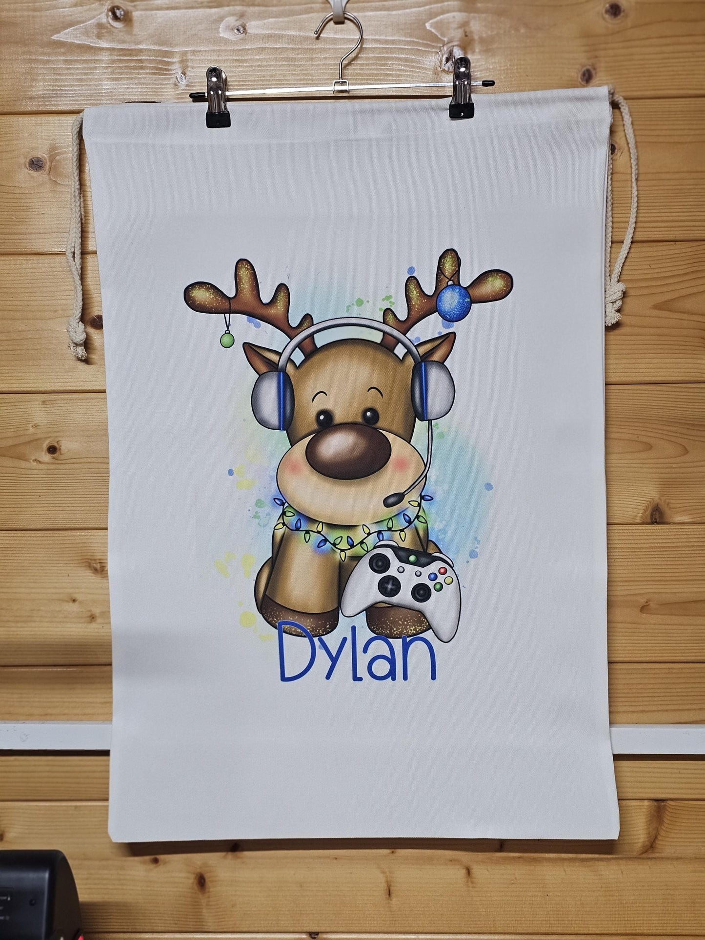 Personalised Father Christmas Santa Sack, Large Christmas Sack, Christmas Present Bag Gamer