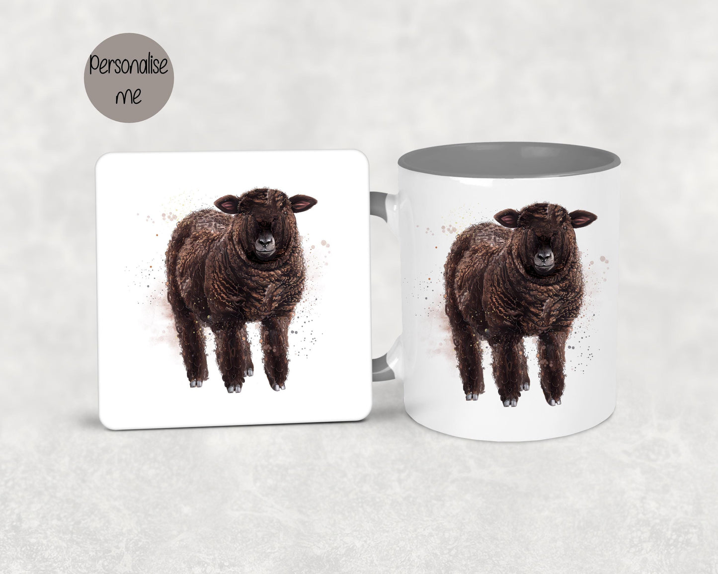 Coloured Ryeland Sheep Mug & Coaster, Personalised Gift For Shepherd Or Shepherdess, Ryeland Flock