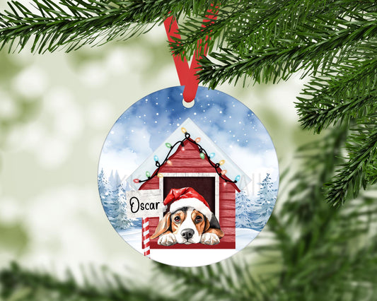 Personalised Christmas Beagle Tree Decoration, Beagle Dog Metal Christmas Hanging Ornament