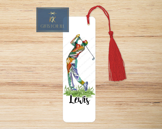 Personalised Golfer Bookmark, Personalised Bookmark, Male Letterbox Gifts, Gift For Dad, Golf Lover Gift, Golf Book Marker, Watercolour Golf