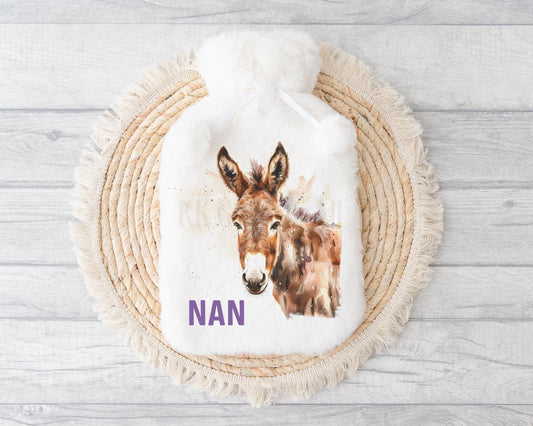 Donkey Hot Water Bottle, Personalied Donkey Gifts, Fluffy Donkey Gifts