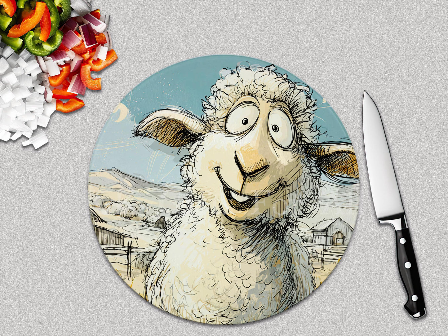 Funny Sheep Chopping Board, Glass Work Top Saver, Cutting Board, New Home Gifts, Farmhouse Kitchen Decor